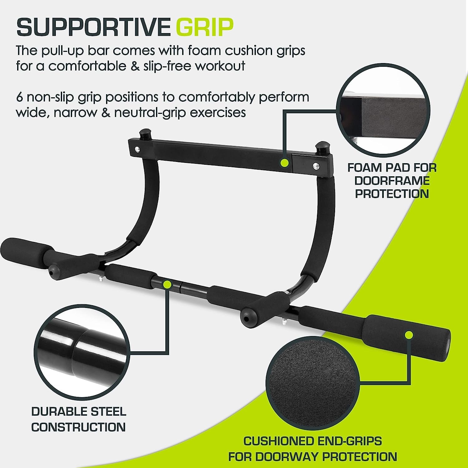 Heavy Duty Multi-Grip Lite Pull Up/Chin Up Bar,  Doorway Upper Body Workout Bar for Home Gyms 24 Inch  -32 Inch  , Black