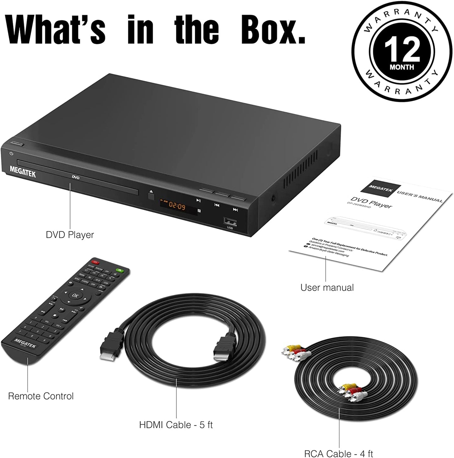 HDMI Multi-Region DVD Player for TV (1080P Upscaling) - CD Player for Home Stereo System - USB Port - Coaxial Digital Audio Out - Metal Casing - Remote Control - Includes HDMI and RCA Cables