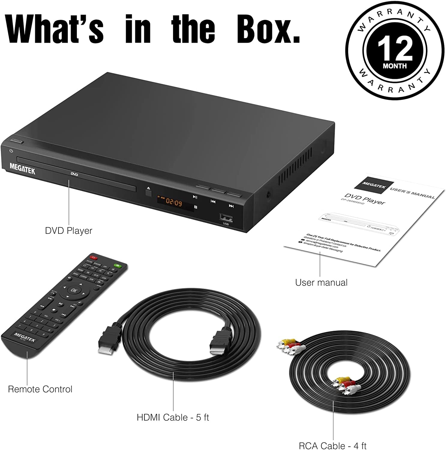 HDMI Multi-Region DVD Player for TV (1080P Upscaling) - CD Player for Home Stereo System - USB Port - Coaxial Digital Audio Out - Metal Casing - Remote Control - Includes HDMI and RCA Cables