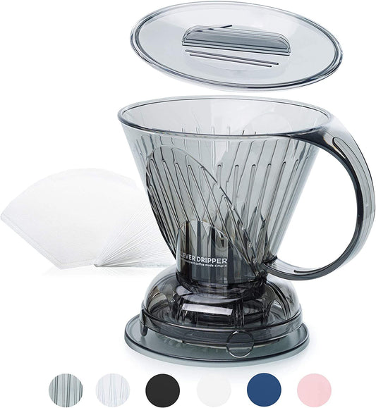 Coffee Dripper and Filters - Large 18 oz Capacity - Color: Cloud - Barista's Choice - Made from Safe BPA Free Plastic - Includes 100 Filters for Convenient Brewing.