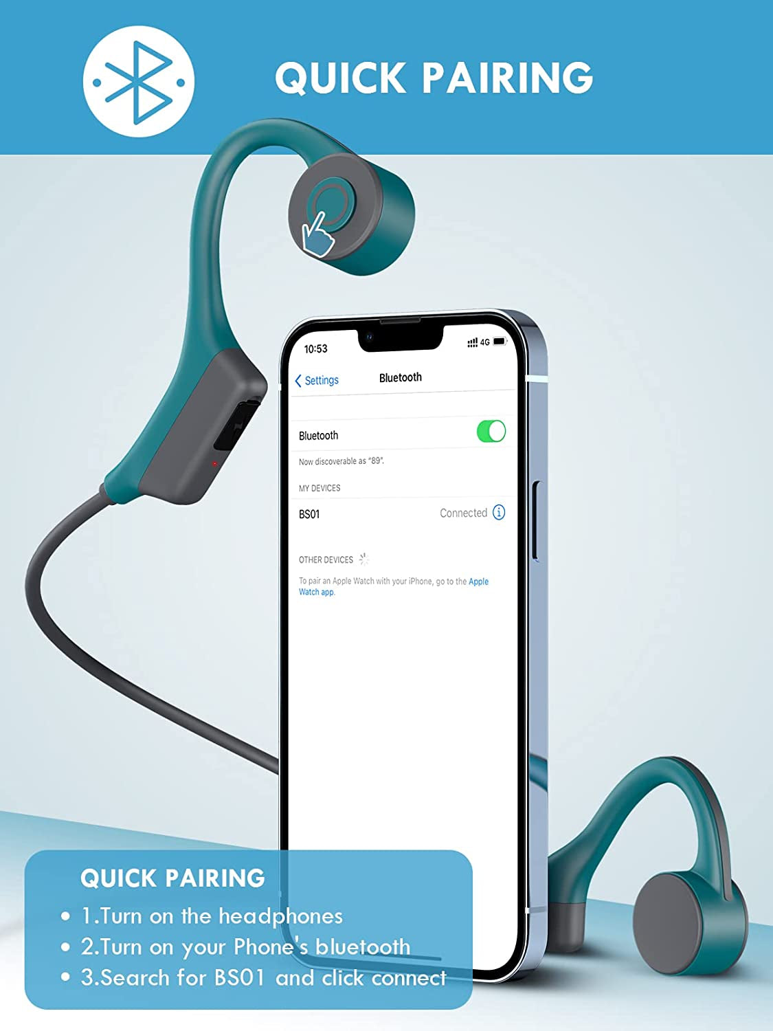 Bluetooth Bone Conduction Headphones - Wireless Open Ear Earphones with Mic for Sports, Hiking, Running, Driving, Cycling, Fitness Workouts, and Walking