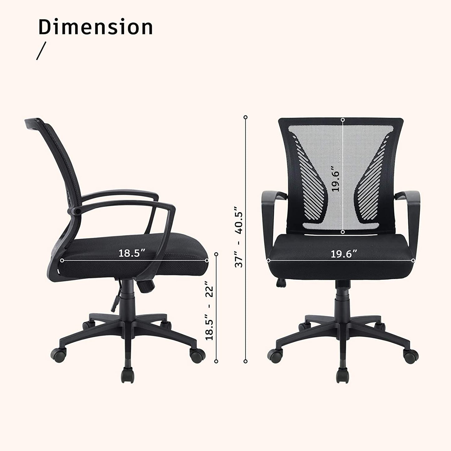 Ergonomic Office Chair with Adjustable Features and Lumbar Support for Adults, Students, and Women - Swivel, Rolling, and Mesh Design - Ideal for Home Office - Black