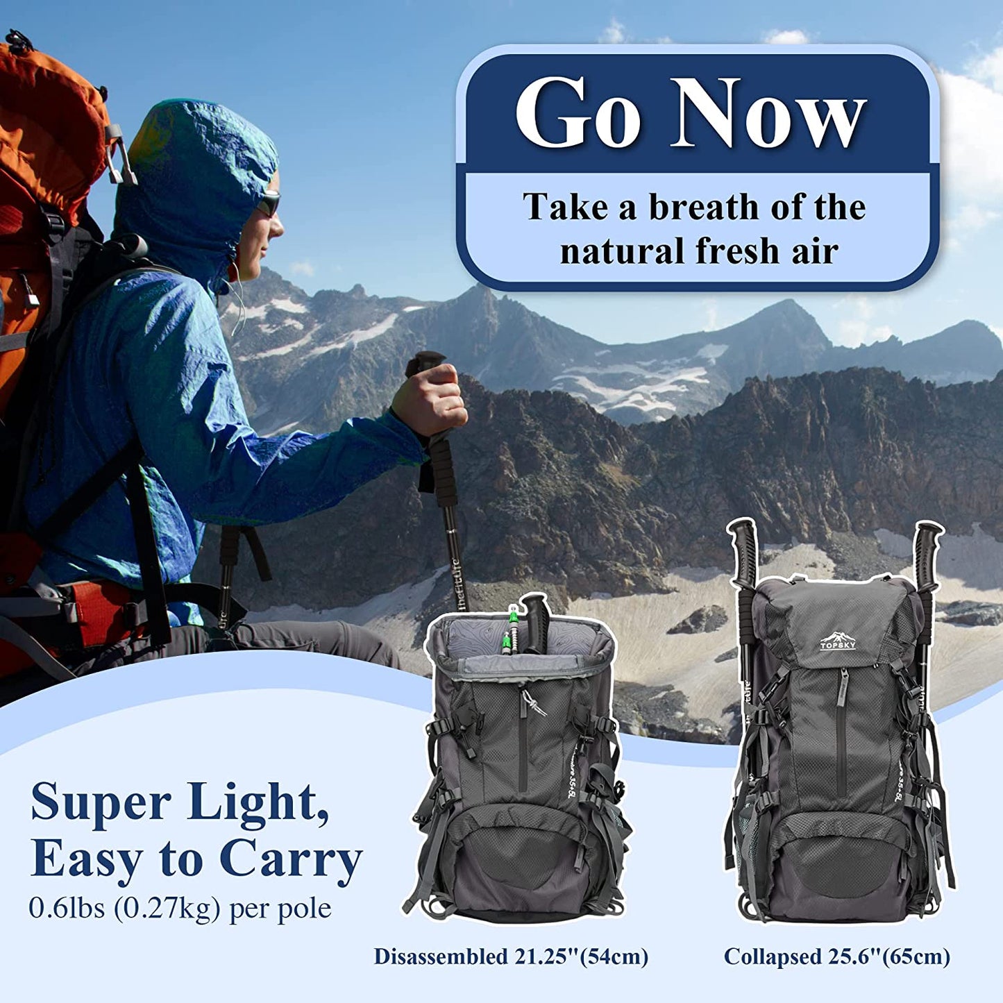 Walking Trekking Poles - Set of 2 with Antishock and Quick Lock System, Telescopic, Collapsible, Ultralight for Hiking, Camping, Mountaineering, Backpacking, Walking, Trekking