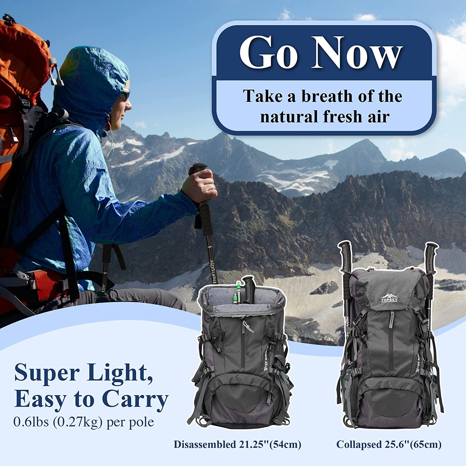 Walking Trekking Poles - Set of 2 with Antishock and Quick Lock System, Telescopic, Collapsible, Ultralight for Hiking, Camping, Mountaineering, Backpacking, Walking, Trekking