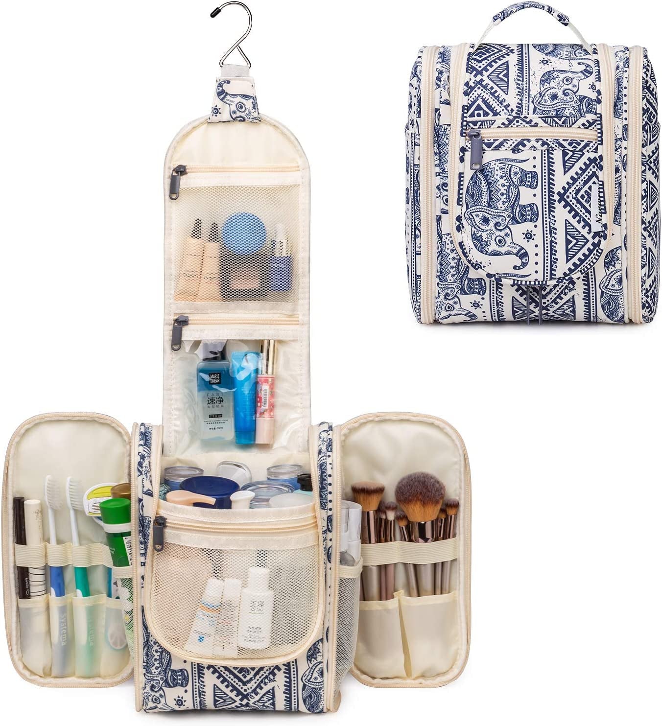 Hanging Travel Toiletry Bag: A Medium-sized Cosmetic and Makeup Organizer Medium Elephant Print