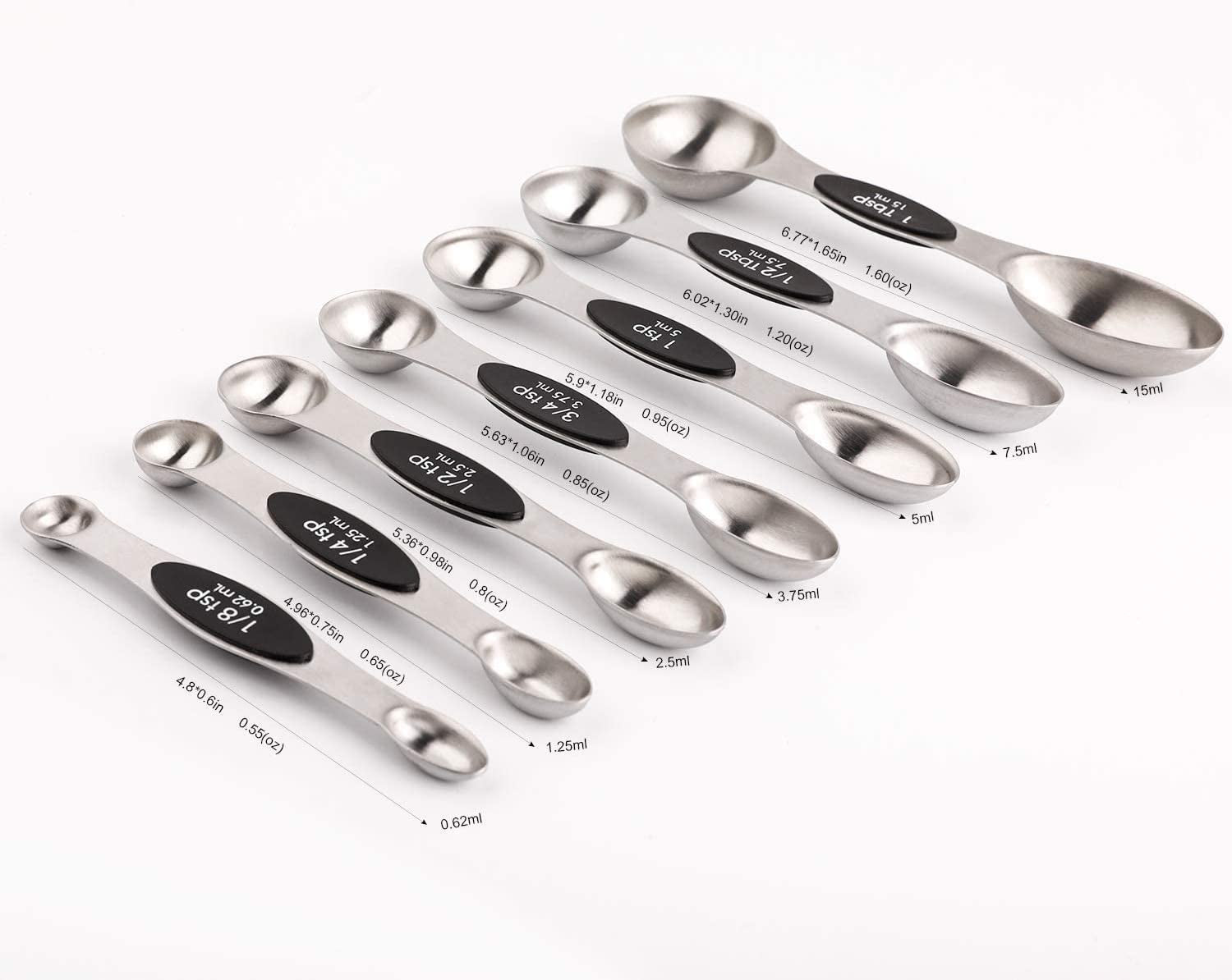 Set of 7 Dual-Sided Stainless Steel Magnetic Measuring Spoons - Teaspoon and Tablespoon Sizes for Accurate Measurement of Dry and Liquid Ingredients