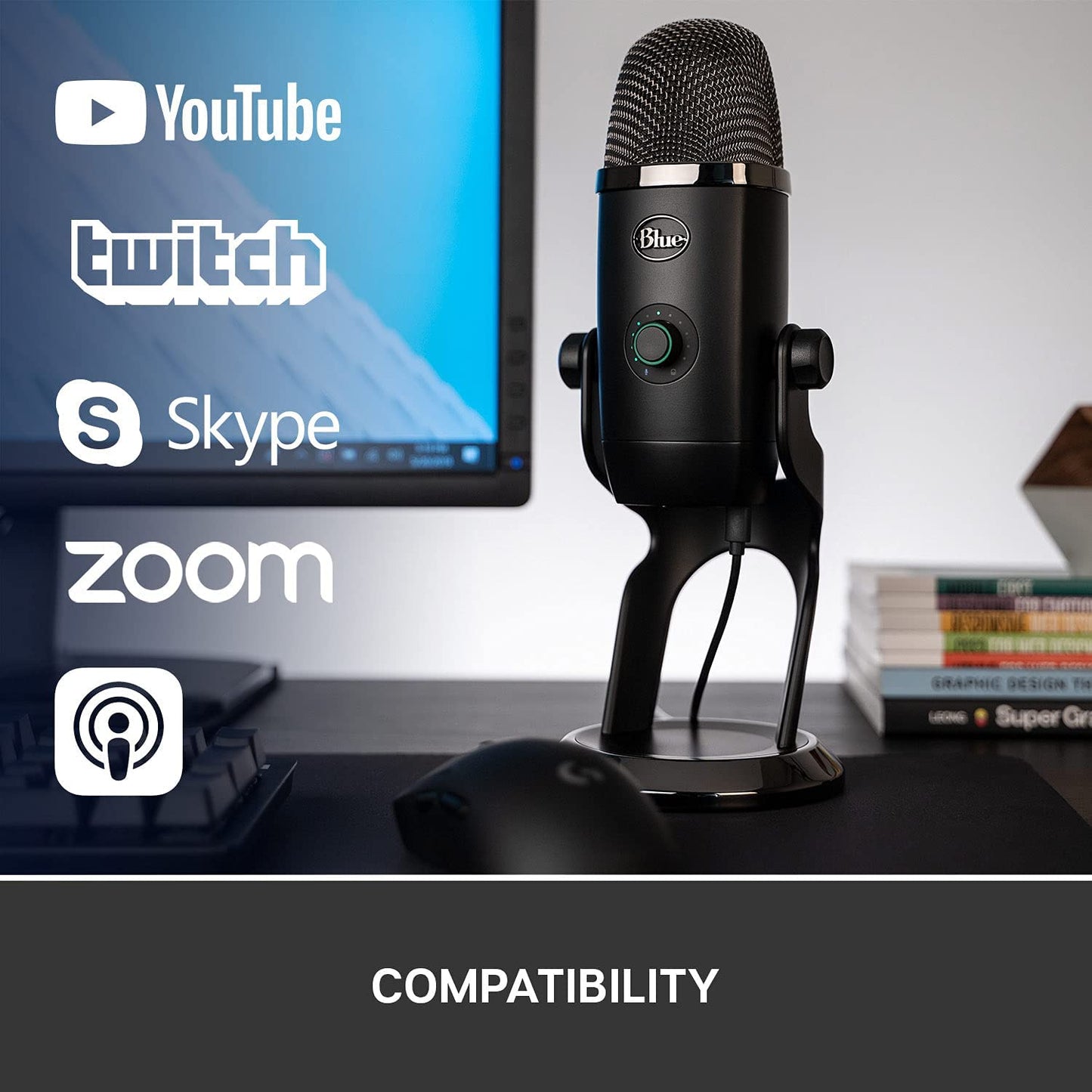 USB Condenser Microphone for Professional PC and Mac Use, Ideal for Gaming, Recording, Streaming, and Podcasting, High-Resolution Metering, LED Lighting, Blue VO!CE Effects - Black