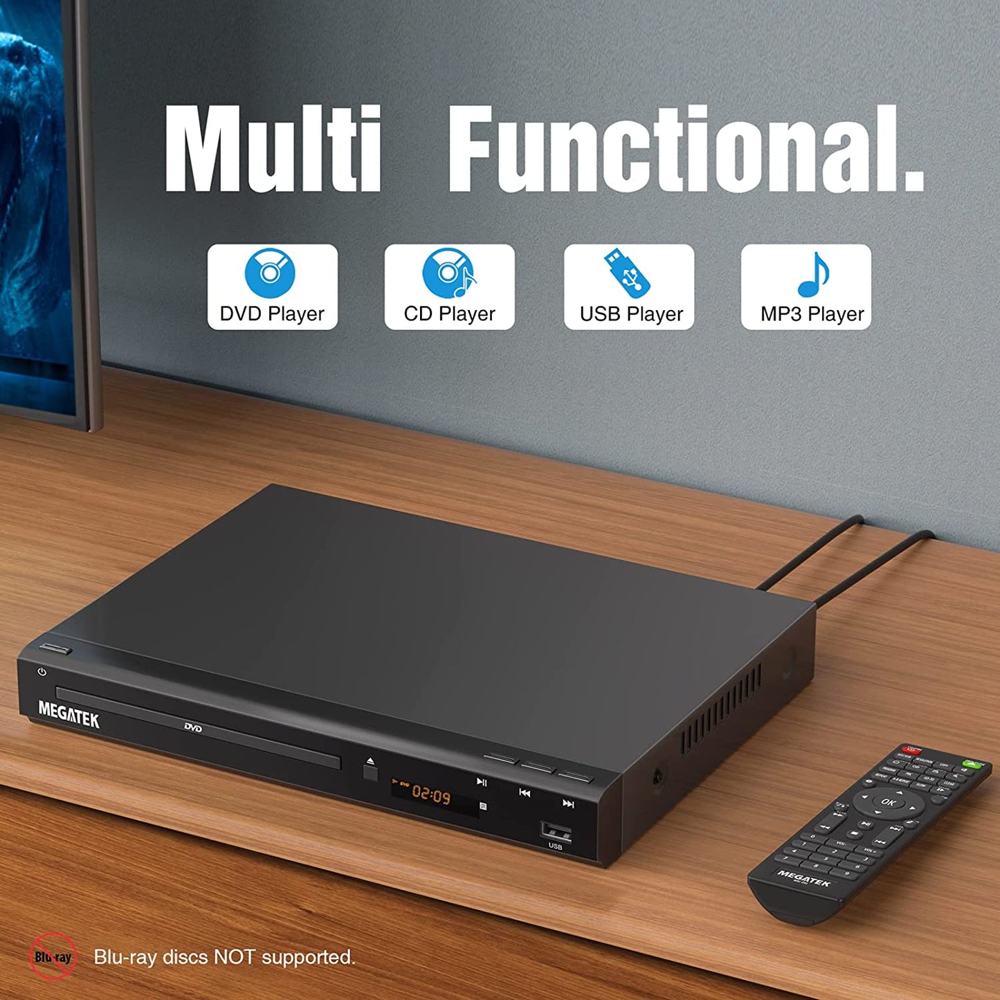 HDMI Multi-Region DVD Player for TV (1080P Upscaling) - CD Player for Home Stereo System - USB Port - Coaxial Digital Audio Out - Metal Casing - Remote Control - Includes HDMI and RCA Cables