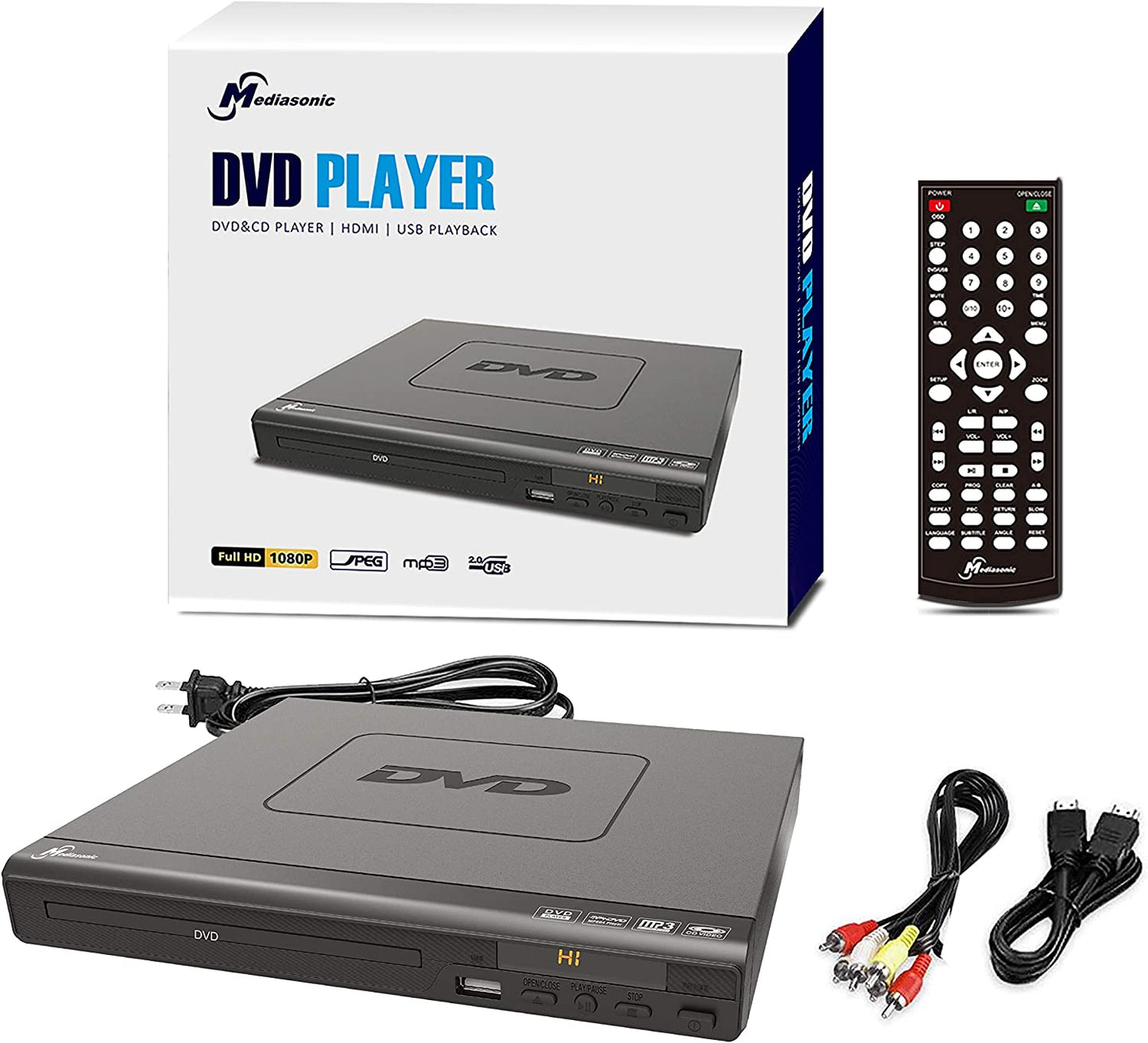 CD / DVD Player - All Region DVD Player for Home with HDMI / AV Output, USB Multimedia Player Function, High Speed HDMI 2.0 & AV Cable Included - Upscaling 1080P