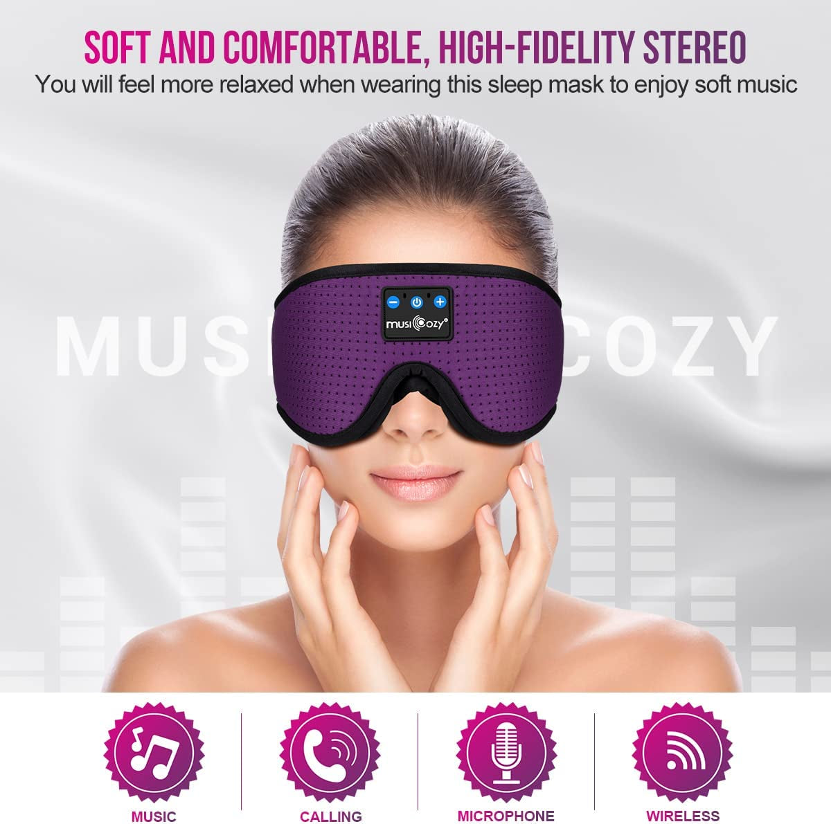 Wireless Sleep Headphones Bluetooth Headband with Breathable 3D Design - Music Eye Mask and Earbuds for Side Sleepers, Women, Office, Air Travel - Cool Tech Gadgets, Unique Gifts (Purple)