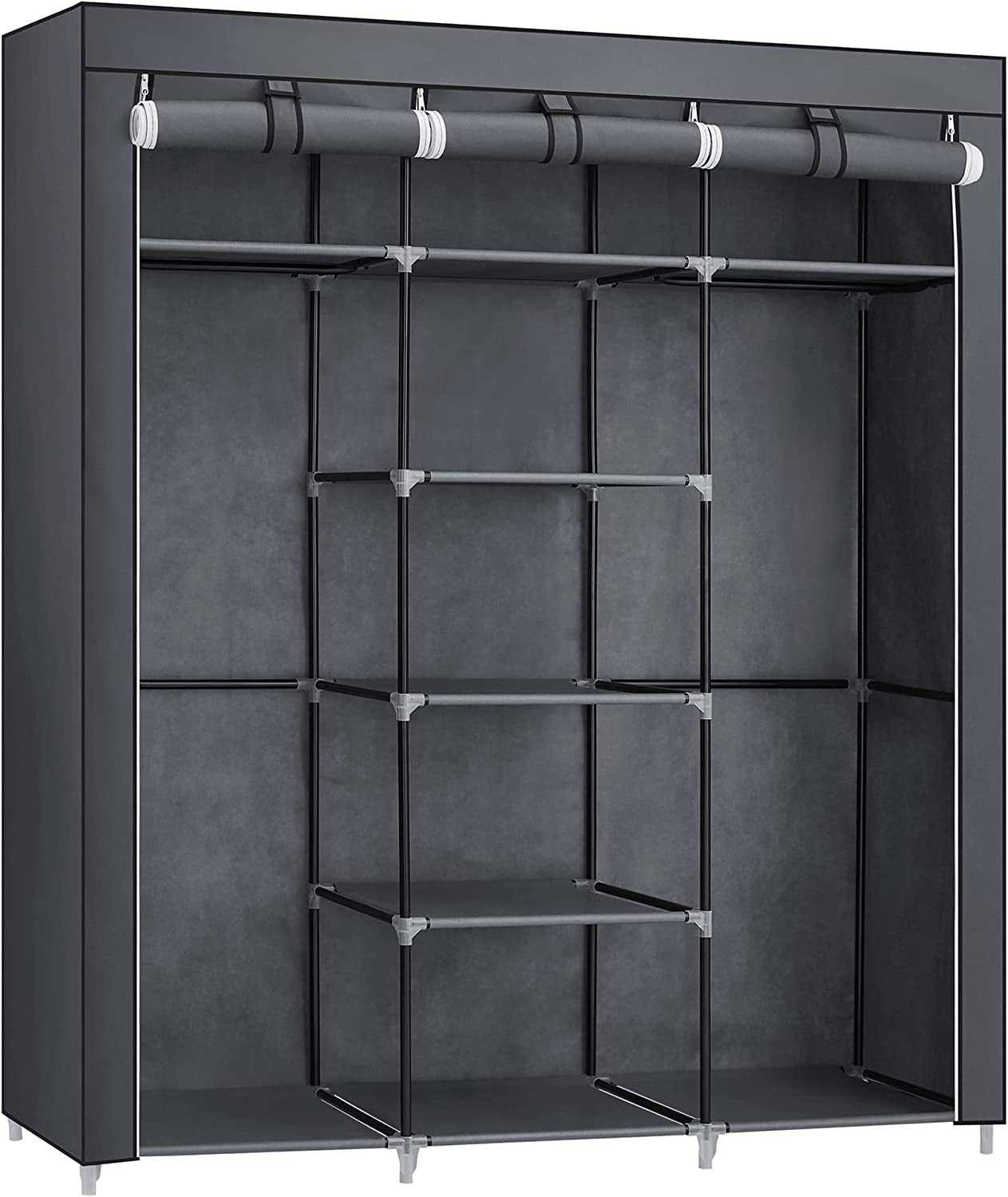 Portable Clothes Closet: Non-Woven Fabric Wardrobe Storage Organizer in Gray 