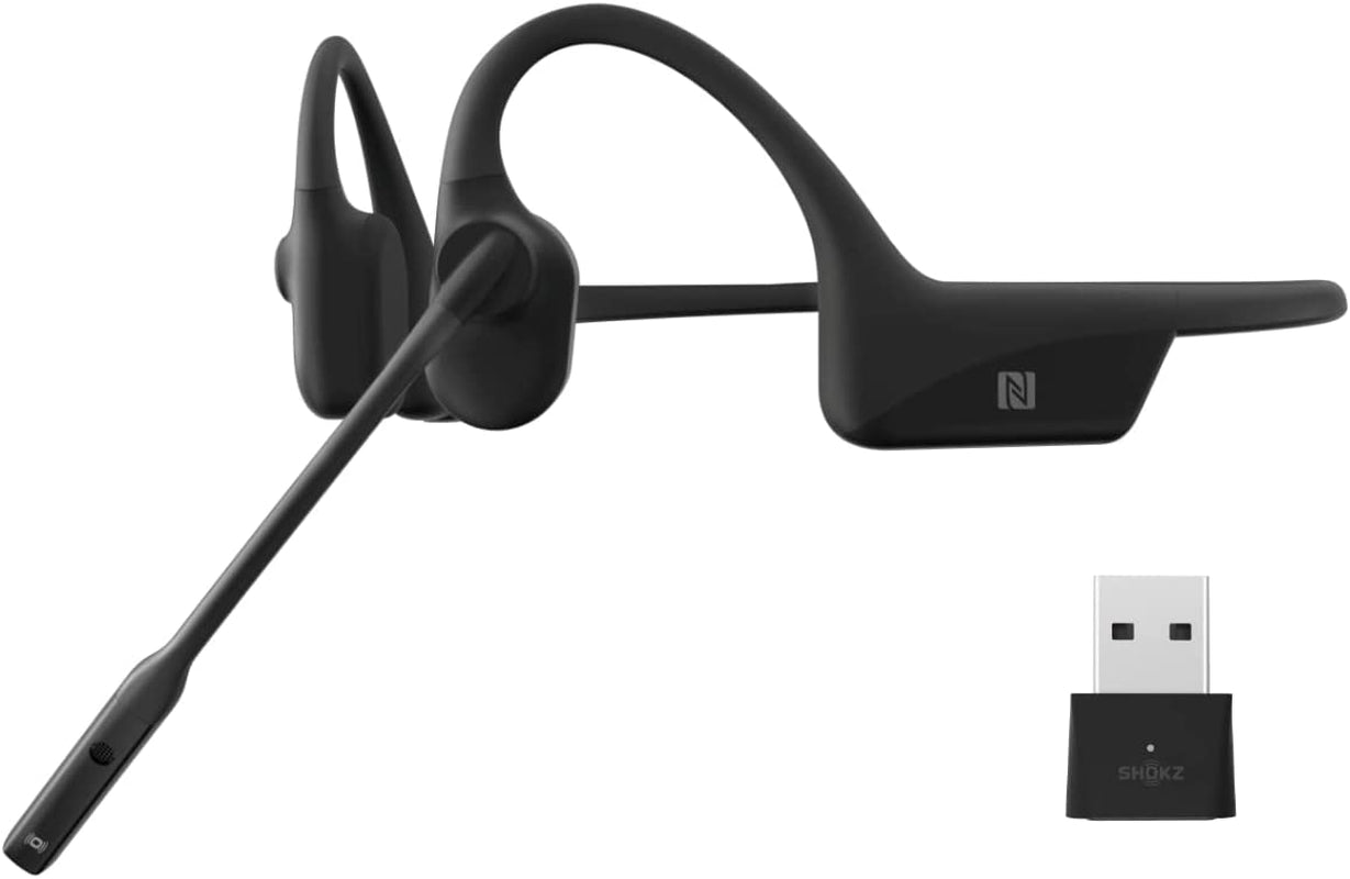 Home Office UC Bone Conduction Bluetooth Stereo Computer Headset with Loop100 USB-A Adapter: Wireless PC Headphones featuring Noise-Canceling Boom Microphone and Convenient Bookmark