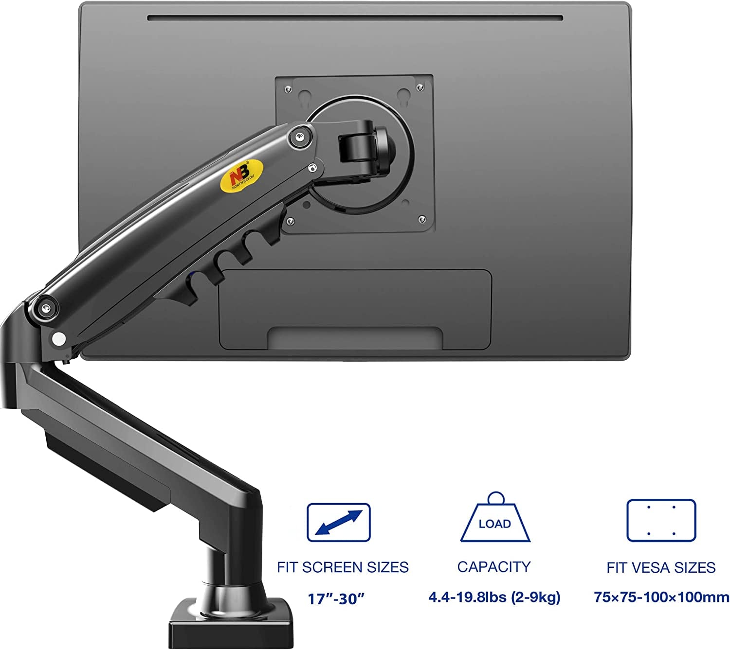  Full Motion Swivel Monitor Arm with Gas Spring for 17-30'' Monitors (4.4lbs to 19.8lbs), Computer Monitor Stand 