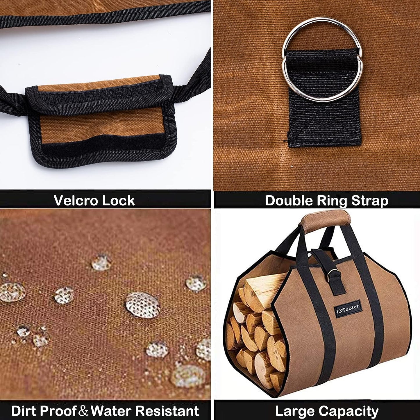 Canvas Firewood Tote with Handle - Sturdy Firewood Log Carrier Bag for Fireplaces and Camping, 39 x 18 Inches 