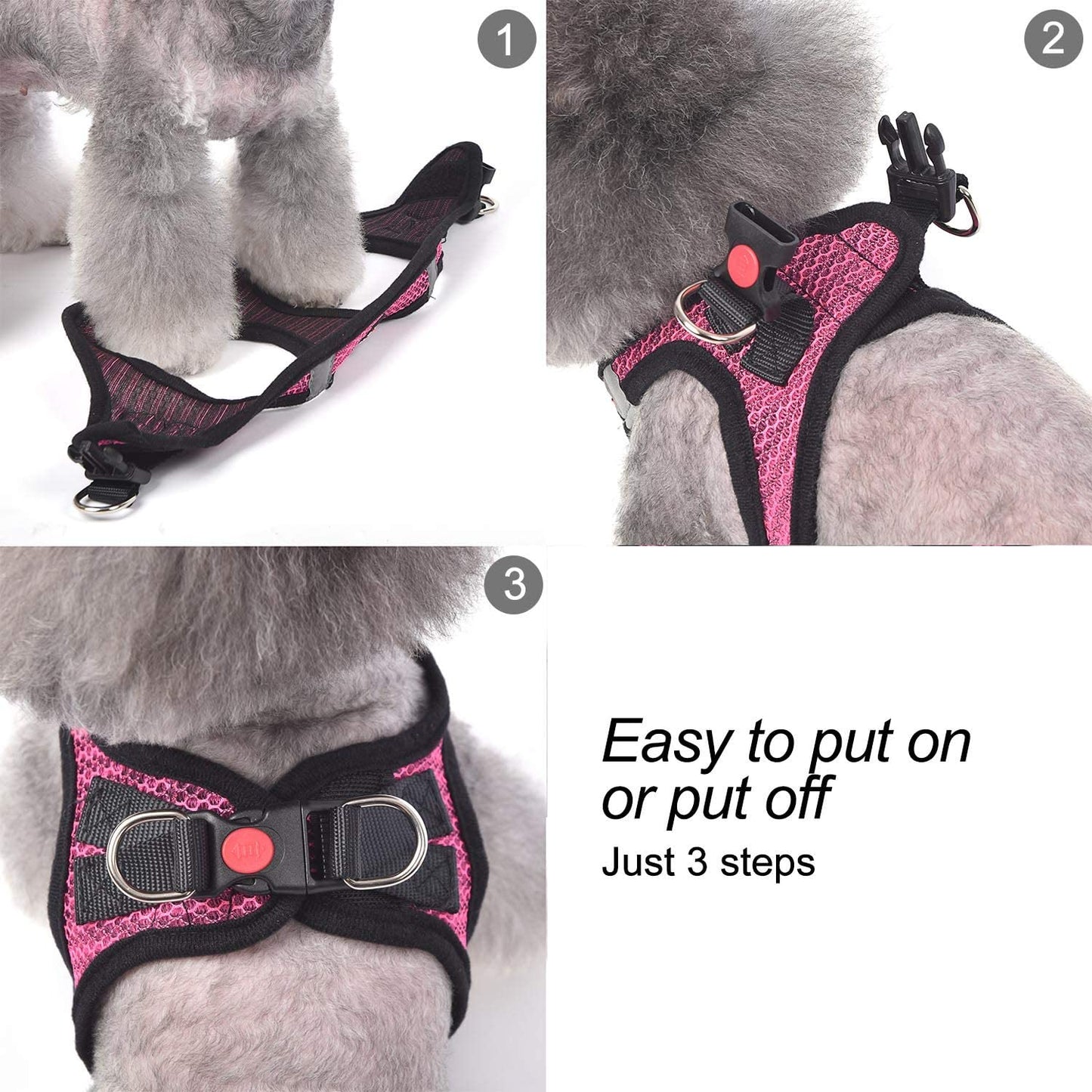 Dog Harness Step-in Breathable Puppy Cat Dog Vest Harnesses for Small Medium Dogs Pink