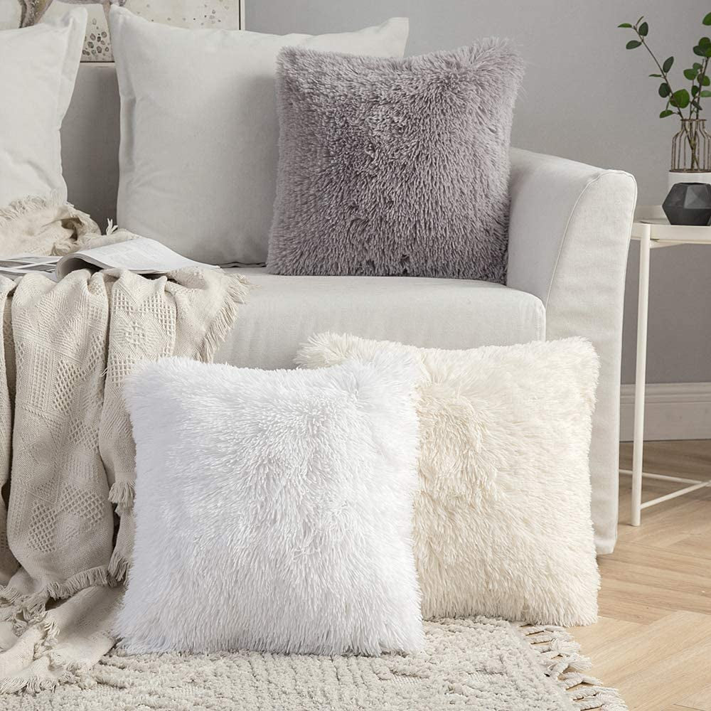 Set of 2 Deluxe Faux Fur Throw Pillow Covers: Add a touch of luxury to your decor with these Plush Decorative Pillow Cases. Perfect for Sofas, Bedrooms, and Cars. Each cover measures 20 x 20 inches in White.