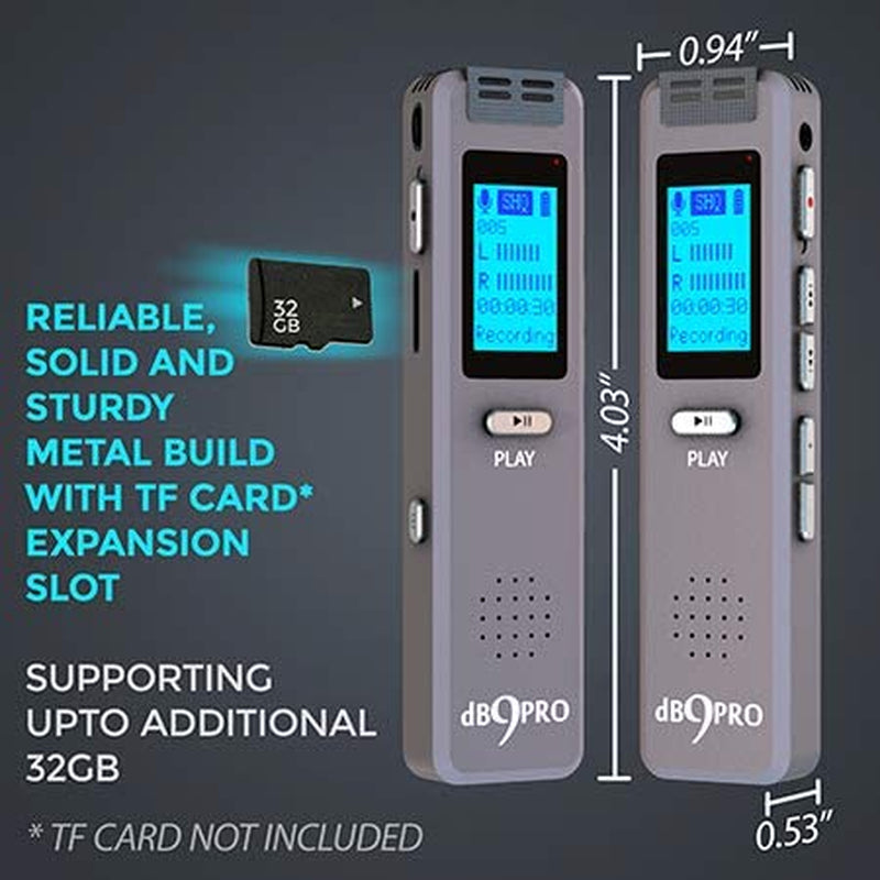 180-Hour Battery Voice Activated Recorder for High-Quality Audio Recording in Meetings & Lectures - USB Digital Dictaphone with MP3 Player and HD Microphone