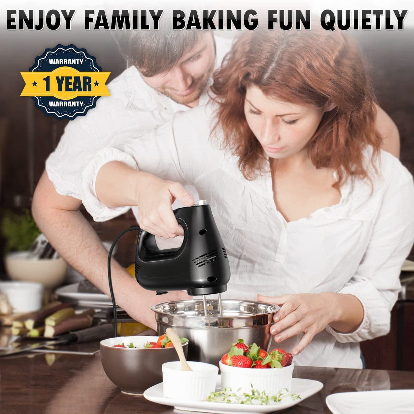 Compact Electric Hand Mixer with Stainless Steel Egg Beater, Dough Hook Attachment, and Storage Bag - Lightweight Hand Mixer for Baking Cakes, Eggs, Cream, and More. Features Turbocharged Power, 5-Speed Settings, Eject Button
