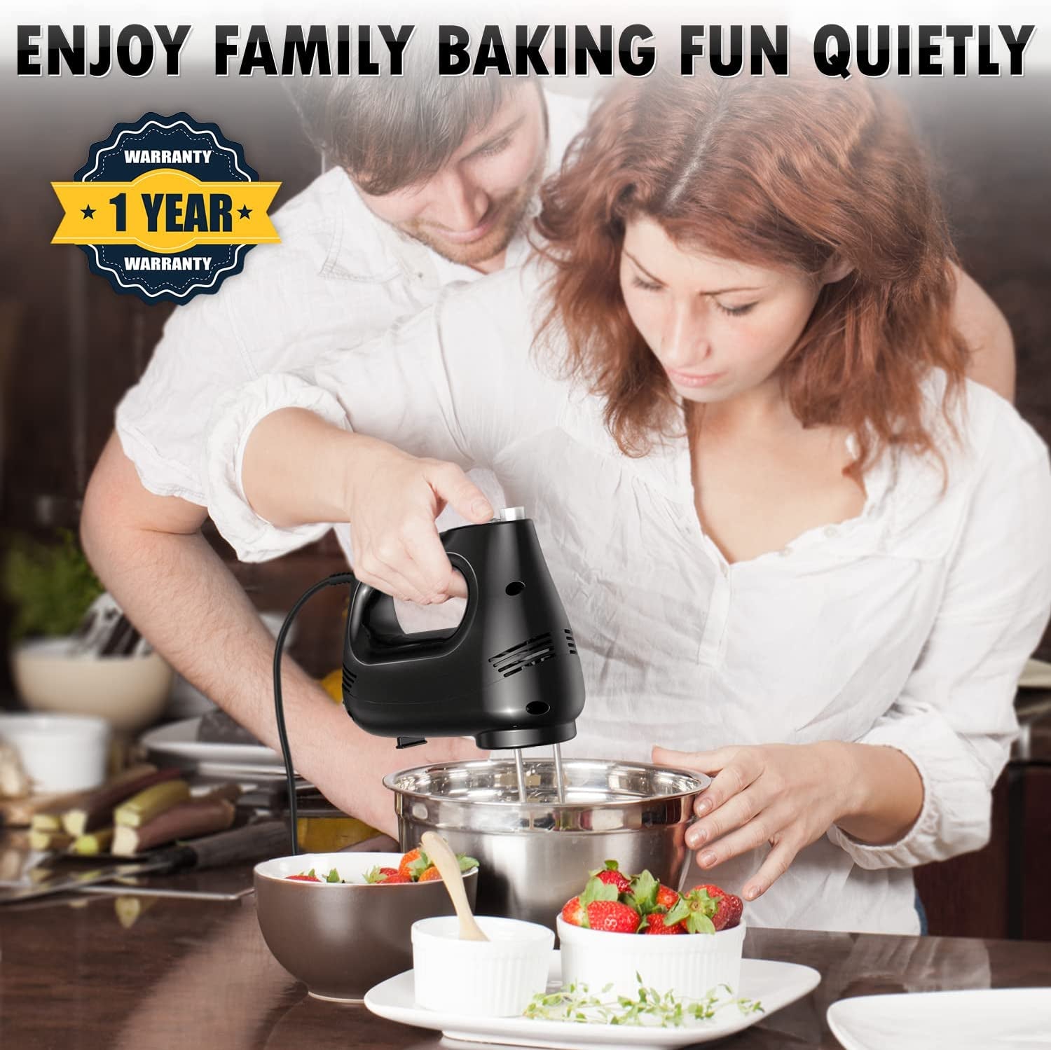 Compact Electric Hand Mixer with Stainless Steel Egg Beater, Dough Hook Attachment, and Storage Bag - Lightweight Hand Mixer for Baking Cakes, Eggs, Cream, and More. Features Turbocharged Power, 5-Speed Settings, Eject Button