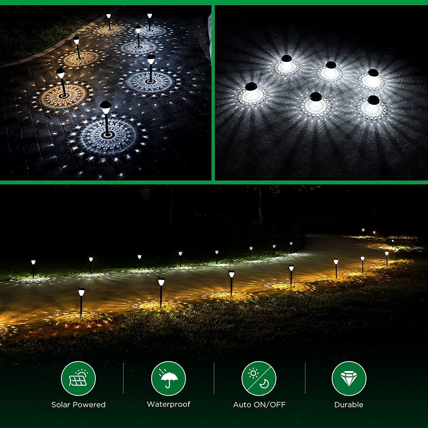 10-Pack Super Bright Solar Garden Lights - Waterproof LED Landscape Lighting Decorative for Walkway, Patio, and Yard, Provides Up to 14 Hours of Lighting from Dusk to Dawn