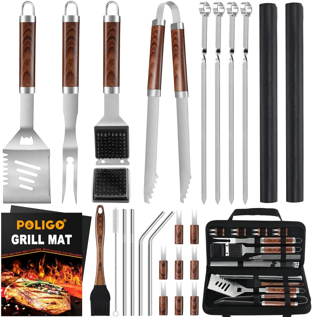 26-Piece Stainless Steel BBQ Tools Set with Bag - Ideal Grilling Gifts for Father's Day, Birthdays, and More - Complete Grilling Utensils Kit for Barbecue, Camping, and Outdoor Cooking.