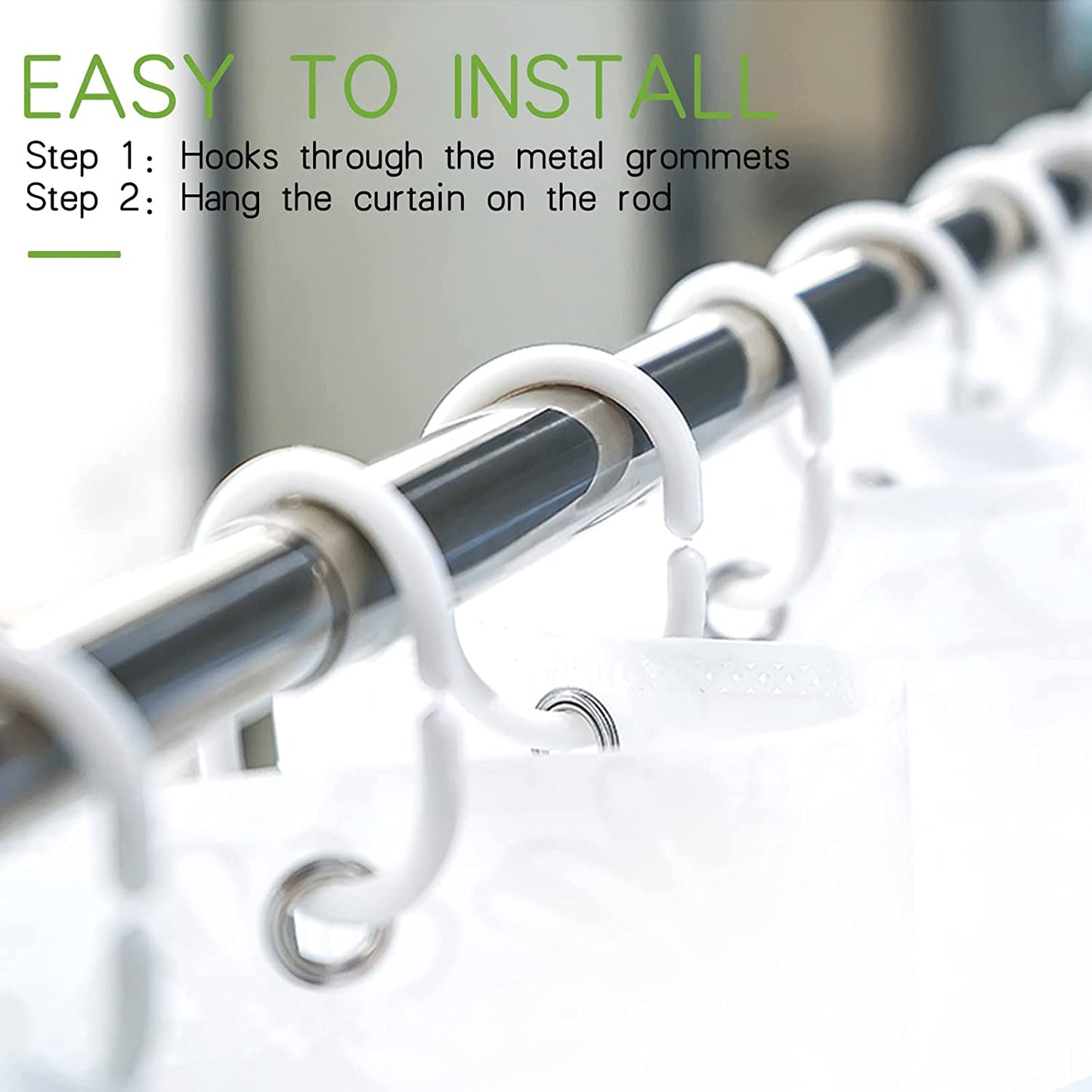 Mildew Resistant Shower Curtain Liner - Measures 72 x 72 Inch - Made of Heavy Duty Waterproof PEVA Material - Features Rust-Resistant Metal Grommets - Comes with 12 Plastic Hooks - Stripe Design - Ideal for Thick Bathroom Shower Curtain Liner.