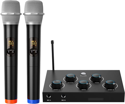 Portable Karaoke Microphone Mixer System Set, with Dual UHF Wireless Mic, HDMI-ARC/Optical/AUX & HDMI in/Out in Singing Receiver for Smart TV, PC, KTV, Home Theater, Amplifier, Speaker