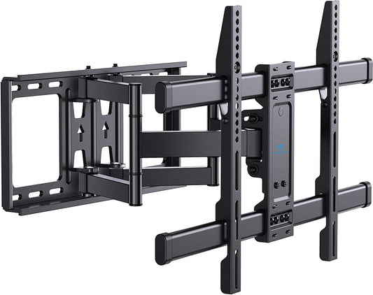Adjustable TV Wall Mount for Flat Screen TVs, Sized 37-82 Inches and weighing up to 132 lbs, with Max VESA 600x400mm. This TV Mount Wall Bracket offers Dual Articulating Arms, Tilt, Swivel, Extension, and is compatible with 8", 12", and 16" Wood Studs.