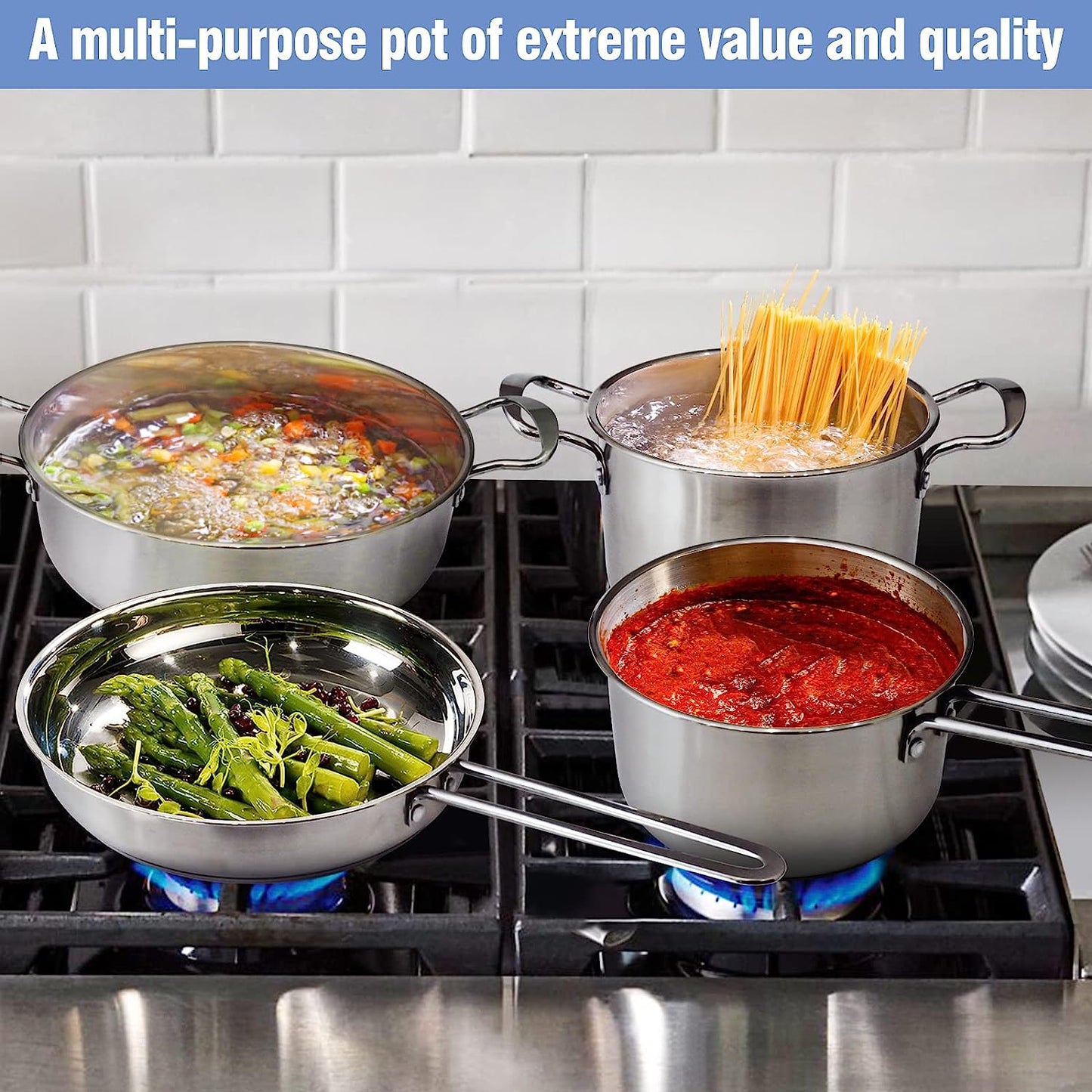 7-Piece Stainless Steel Cookware Set | Premium Heavy-Duty Pots and Pans | High-Quality Clad Pan and Pot Cook Sets | Compatible with All Kitchen Surfaces, Induction, and Oven Safe | Free from PFOA, PTFE, and PFOS