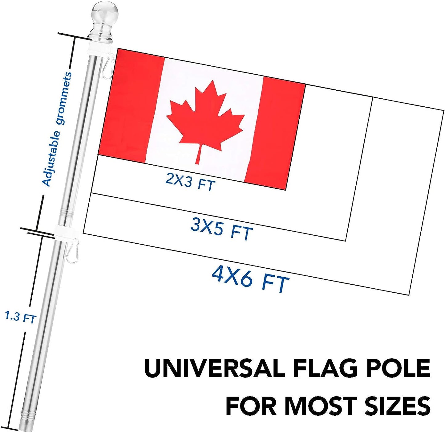  6FT Canada Flag Pole with Mounting Bracket and 3' x 5' Canada Flag - Ideal for House Porch & Outdoor Use, Featuring 360° Tangle Resistant Technology and Wall Mount Flag Pole Kit (Silver)