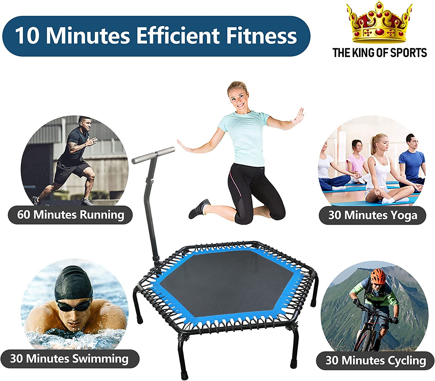 Professional Gym Workout 55" Trampoline - This cardio trainer exercise rebounder comes with an adjustable handlebar and can support a maximum load of 330lbs. It's perfect for your gym workouts.