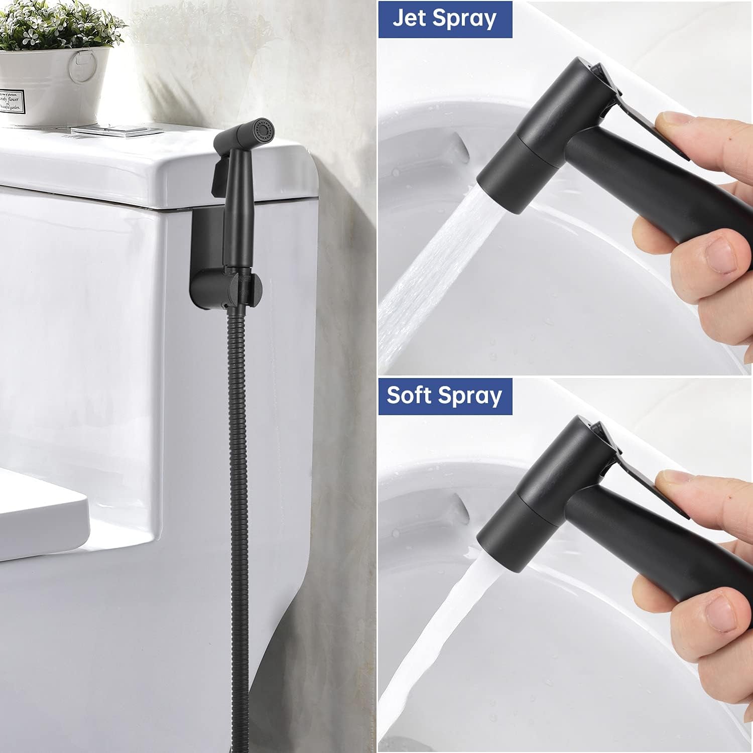 Matte Black Stainless Steel Handheld Bidet Sprayer Set for Toilet - Provides Full Pressure, Leakproof, and Great Water Pressure for Personal Hygiene, Bathing Pets, and More.