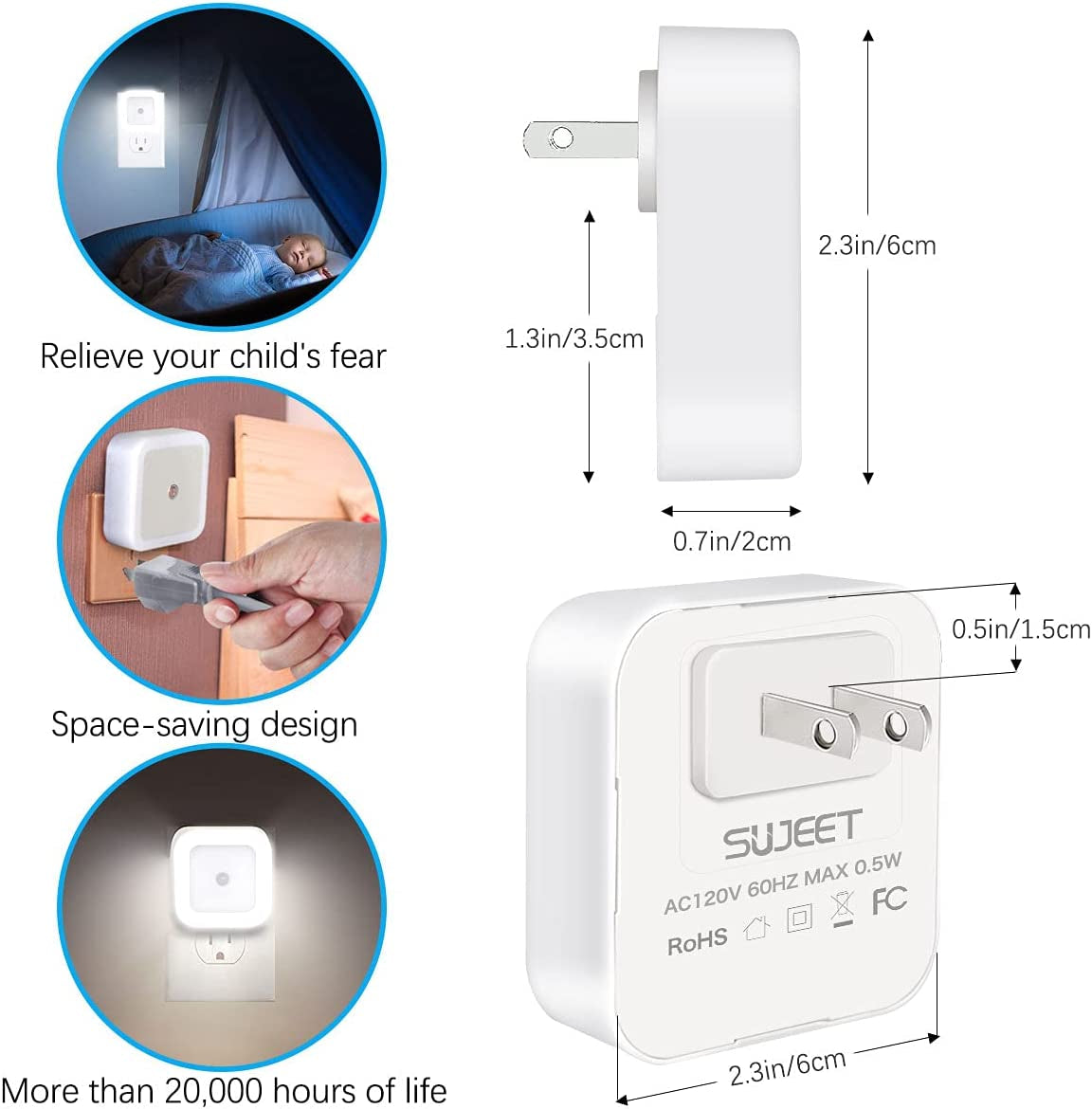 Night Light 8-Pack: These LED Night Lights plug into the wall and feature a Dusk to Dawn Light Sensor. They are ideal for Kids' Bedrooms, Bathrooms, Toilets, Hallways, and Nurseries. The Night Lights have an Auto On/Off function