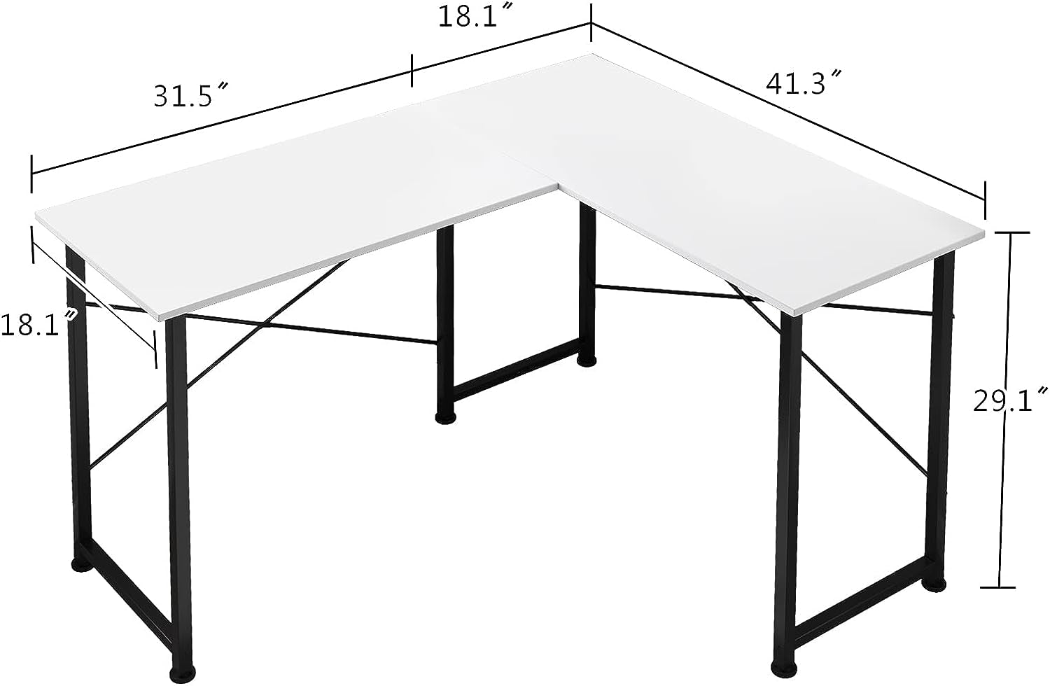 L-Shaped Computer Desk: 49.6 Inch Corner Desk with X-Shaped Metal Frame. Ideal Gaming and Writing Desk for Home Office in White