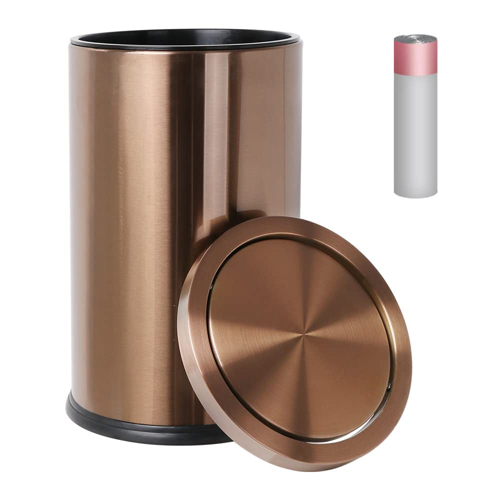 Stainless Steel Trash Can With LId,Bathroom Trash Can，9 L,Garbage cans for Living Room. Metallic Gold (Rose Gold)