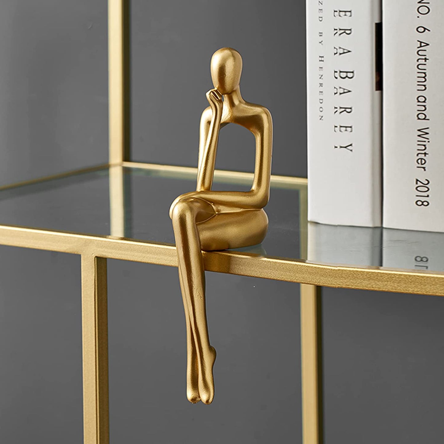 3-Piece Gold Statue Home Decor Set - Modern Figurines for Living Room, Shelf, Bookshelf, Desk, and Table Decorations.