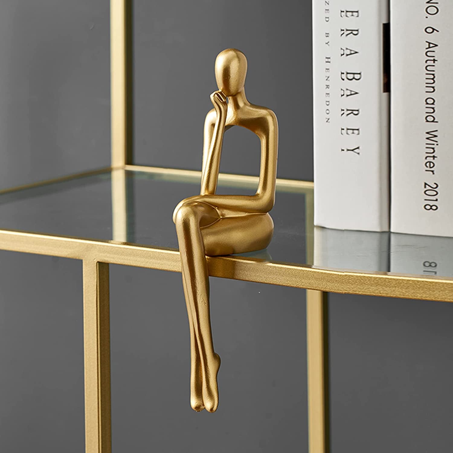 3-Piece Gold Statue Home Decor Set - Modern Figurines for Living Room, Shelf, Bookshelf, Desk, and Table Decorations.