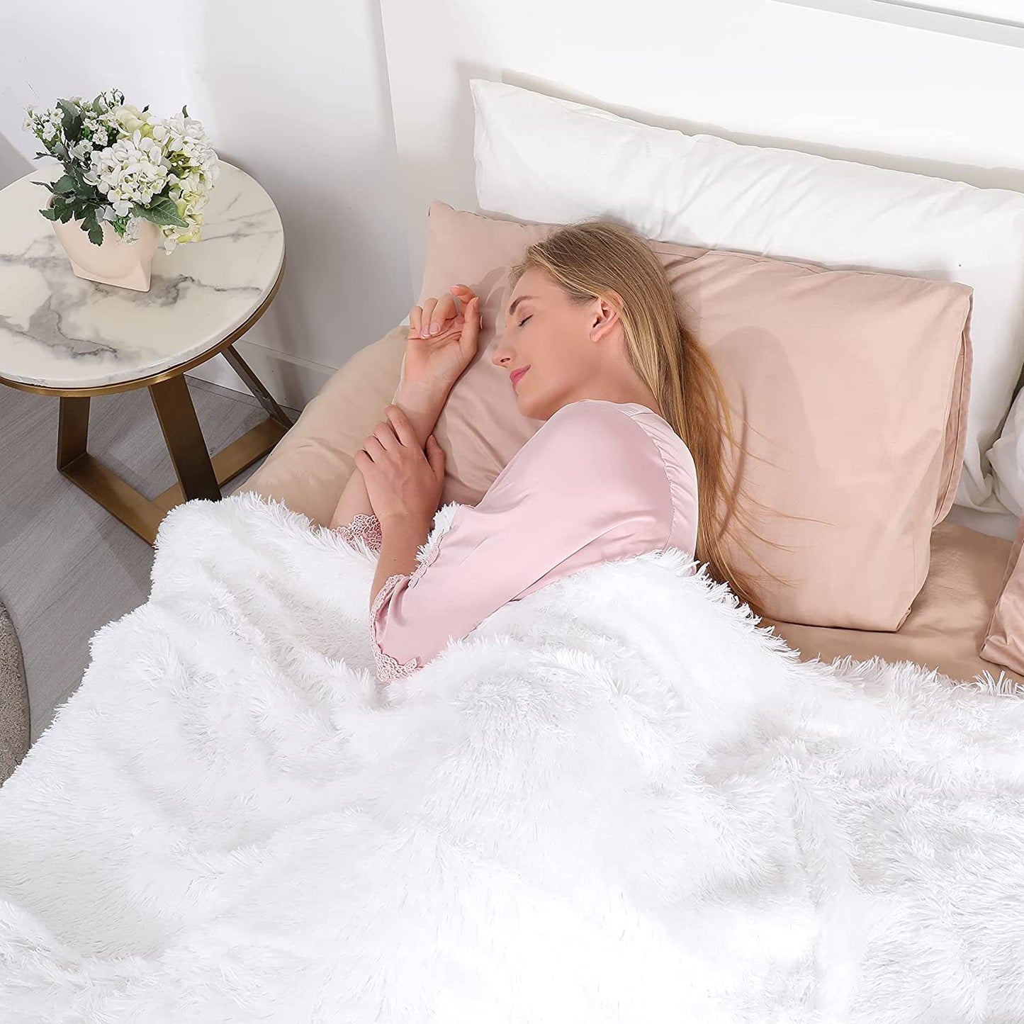 White Fluffy Throw Blanket - Perfect for Couches and Beds. This Soft Faux Fur Blanket is Comfy, Shaggy, Cozy, and Measures 50x60 inches.