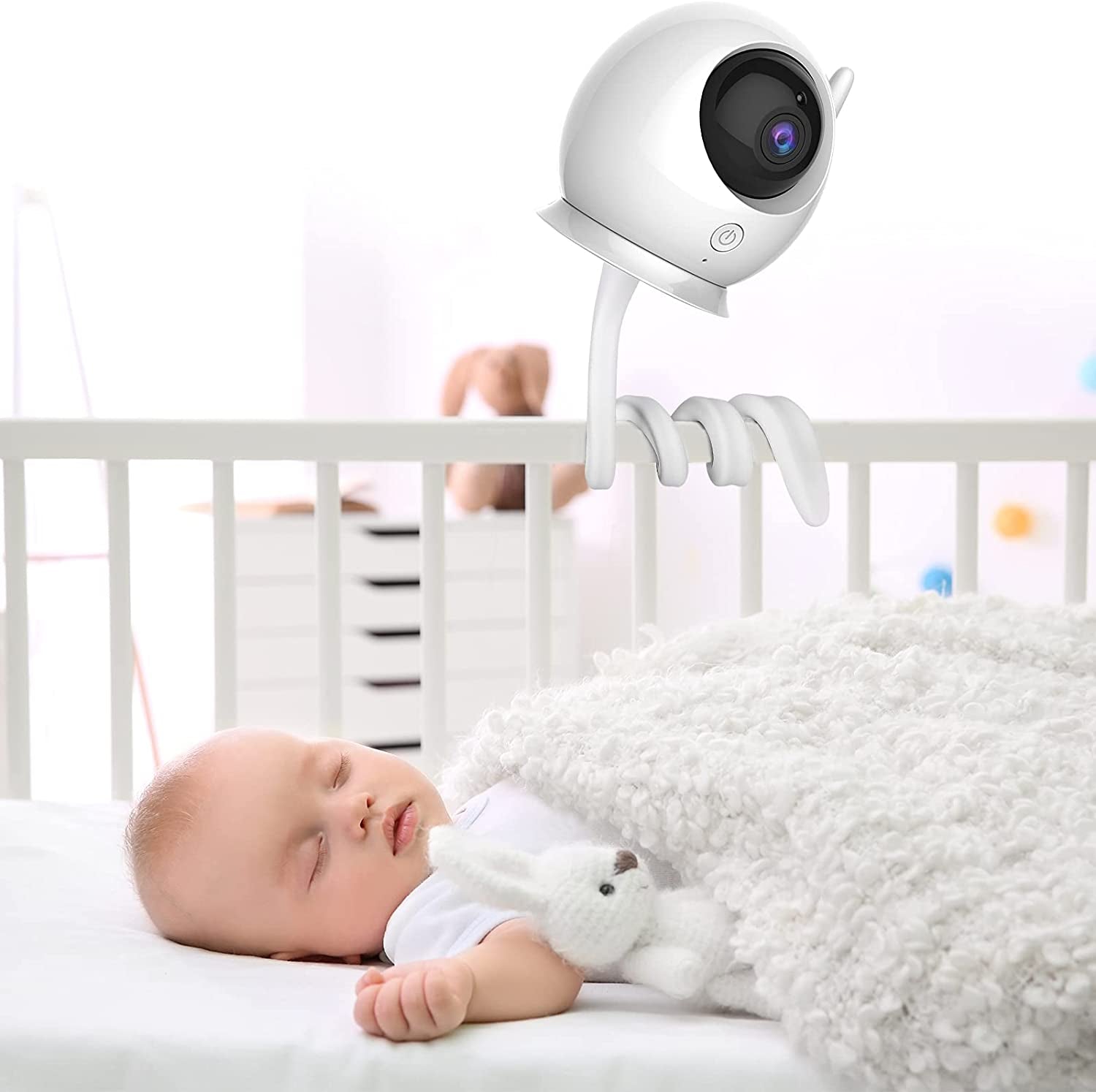 Universal Baby Monitor Holder Shelf: Flexible Camera Stand with No Drilling required for Nursery. Compatible with Baby Monitor Camera featuring a 1/4 Threaded Hole. Ideal for Crib Mounting.