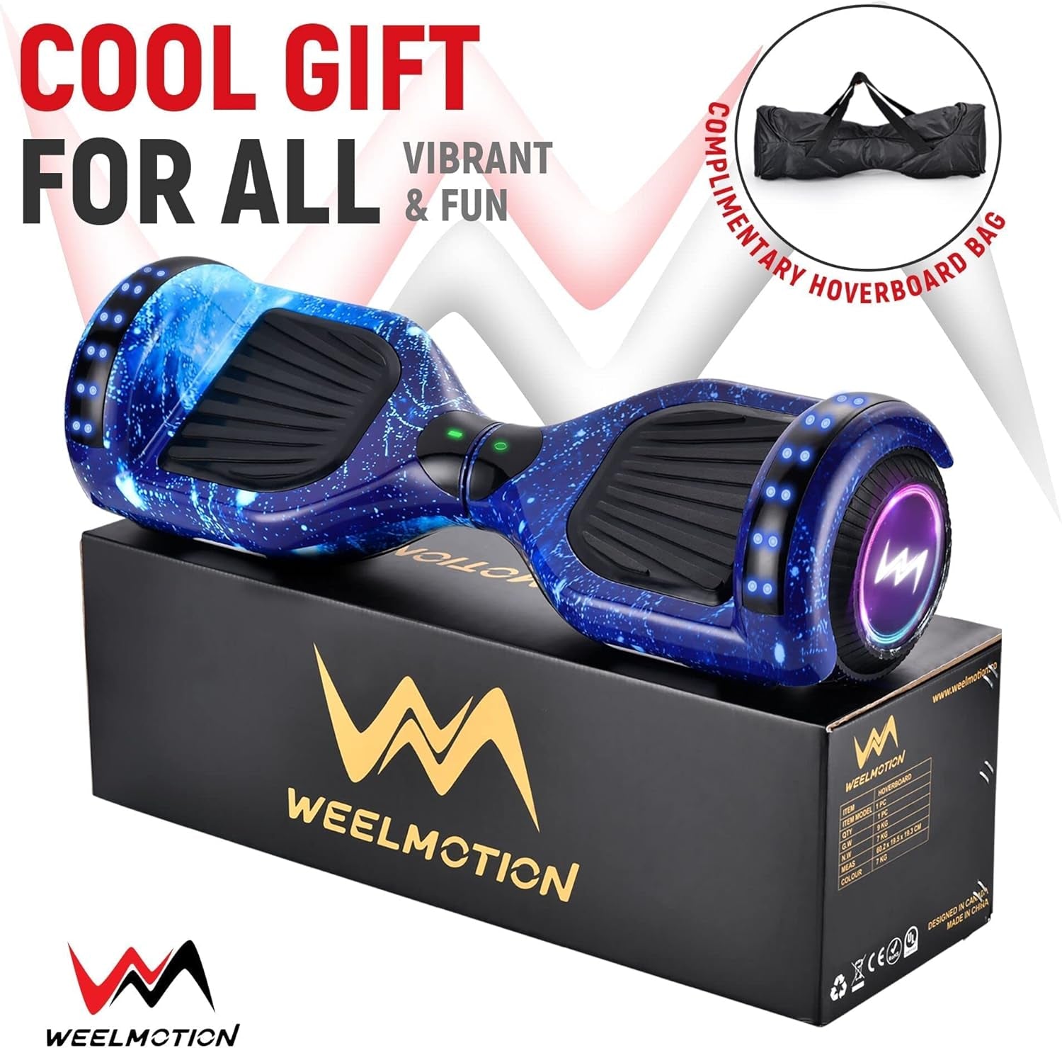 UL2272 Certified Hoverboard with Music Speaker, 6.5" Shining Wheels, Vibrant Lights, and Complimentary Hover Board Bag - Range up to 10 kms - Galaxy Blue