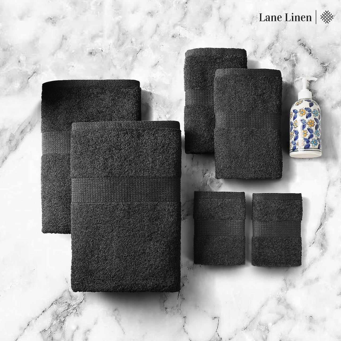 Black Bath Towels for Bathroom Set -100% Cotton 6 Pc Bath Towel Set, Super Absorbent Face Towels, Premium Towel Sets for Bathroom, Soft Bath Towels, 2 Bath Towel, 2 Hand Towels, 2 Wash Cloths