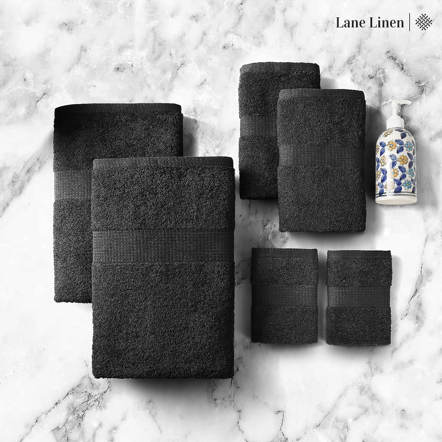 Black Bath Towels for Bathroom Set -100% Cotton 6 Pc Bath Towel Set, Super Absorbent Face Towels, Premium Towel Sets for Bathroom, Soft Bath Towels, 2 Bath Towel, 2 Hand Towels, 2 Wash Cloths
