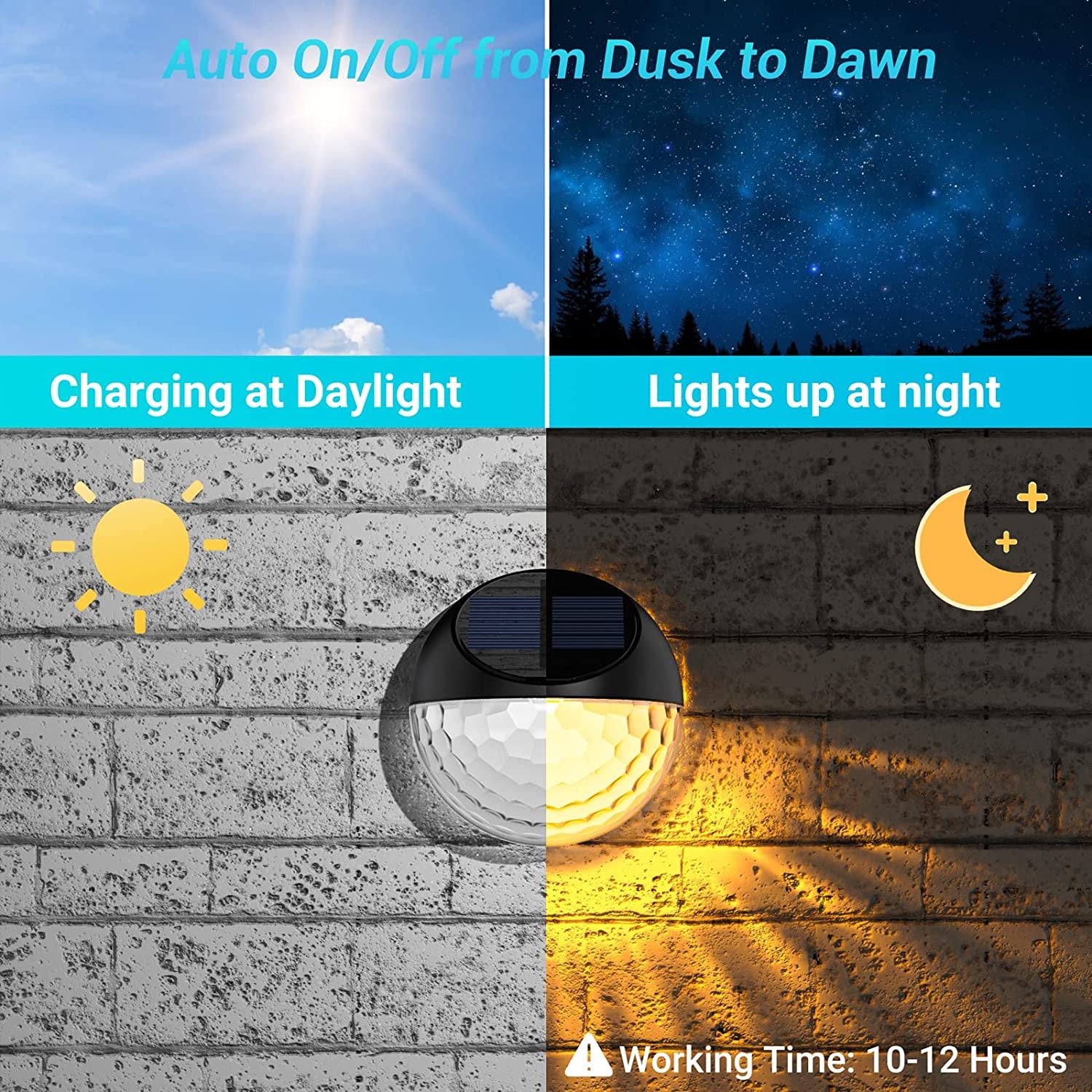 Set of 4 Solar Fence Lights - IP65 Waterproof, Automatically Turns On and Off, Emitting Warm White LED Light, Ideal for Illuminating Wall, Deck, Post, Patio, Yard, Stairway, Path, and Porch.