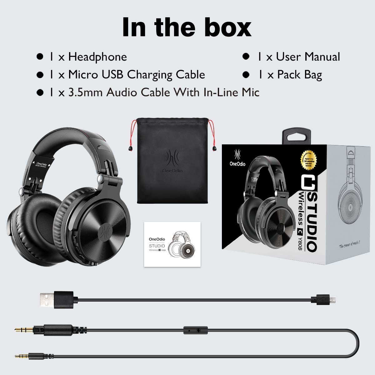 Studio Wireless (Y80B)  Bluetooth Over Ear Headphones - Foldable Headset with 110 Hrs Wireless/Wired Stereo Bluetooth, Deep Bass, and 50mm Neodymium Drivers for PC/Phone.