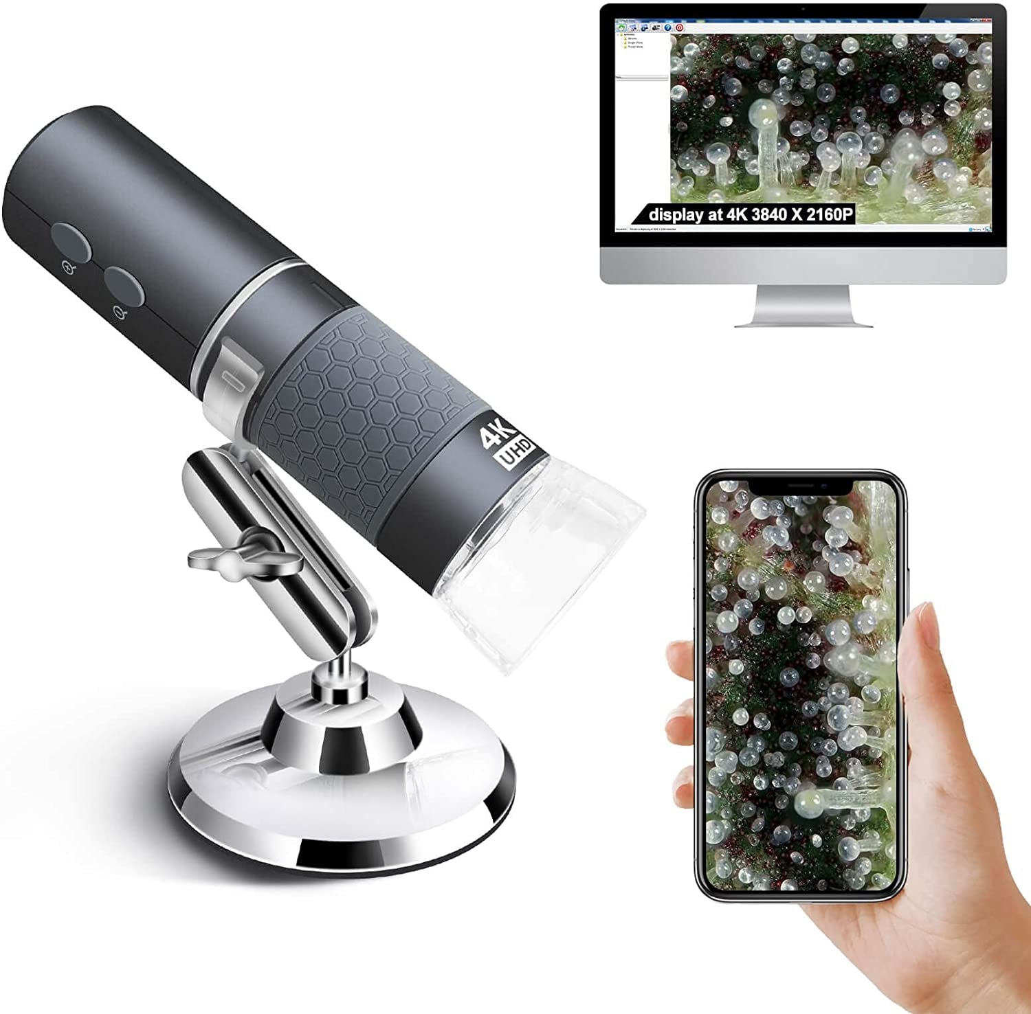 Wifi Microscope 4K for Iphone Android, 50-1000X USB Digital Microscope with Wireless Super HD Endoscope Camera, Compatible with All Cellphones, Ipad, Android Tablet, Windows, Mac, Chrome, Linux