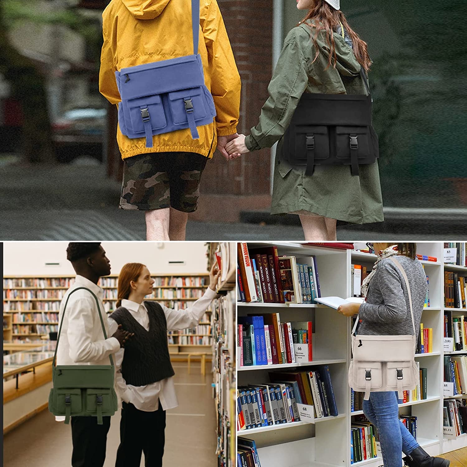 Canvas Messenger Bag - Lightweight Crossbody Shoulder Bag designed for 15.6 Inch Laptop; Suitable for Boys and Girls as a School Bag or Casual Handbag.