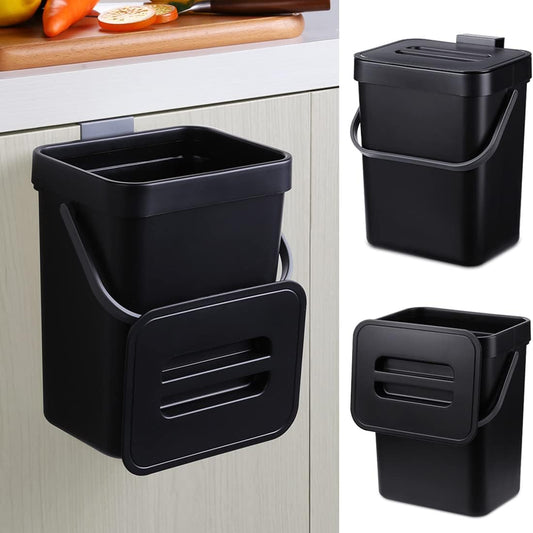 1.3 Gallon Kitchen Compost Bin: Countertop Compost Container with Sealed Lid, Designed for Under Sink Hanging, Mountable Compost Bucket, Odor-Free Solution for Kitchen, Bathroom, and RV Use - Black Color.