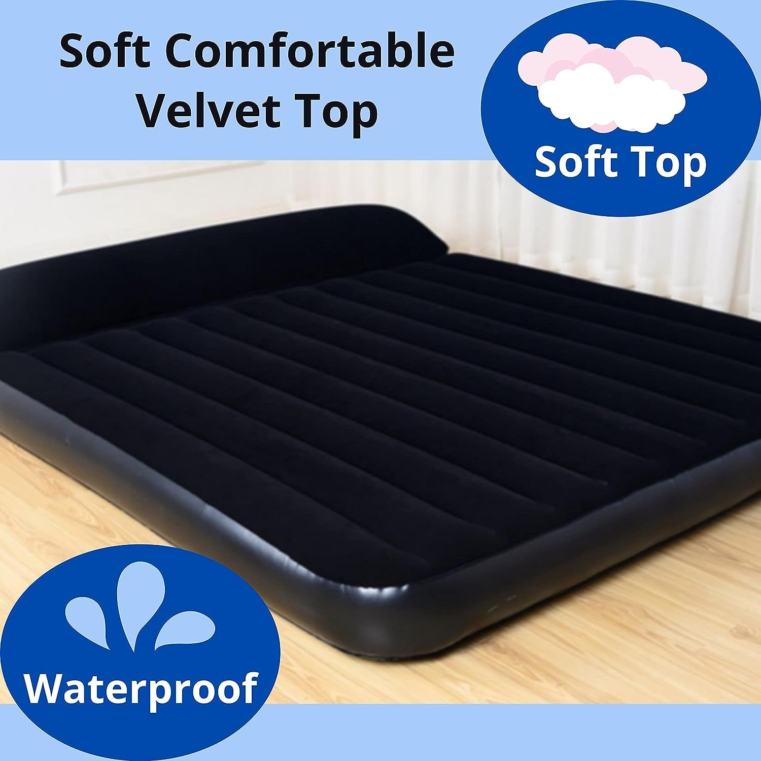 Queen Size Blow-Up Mattress with Deluxe Pillow - 13" Deep, Perfect for Camping and Outdoor Adventures.