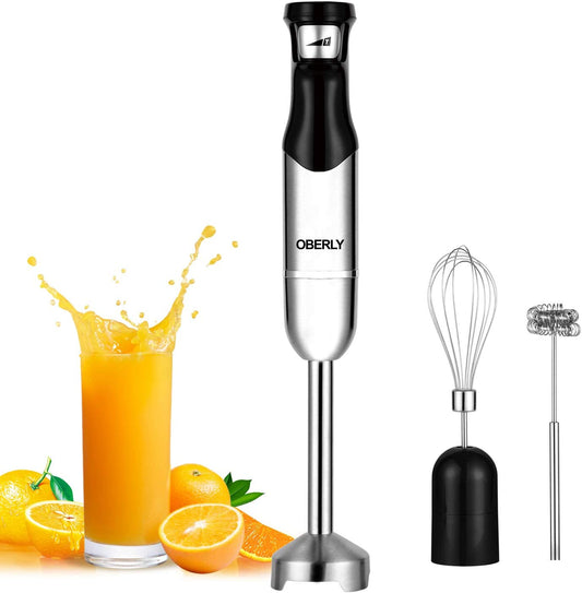 Smart Stepless 3-in-1 Immersion Hand Blender - 500W Electric Stick Mixer with Stainless Steel Blade, Milk Frother, and Egg Whisk for Coffee Foam, Smoothies, and Puree