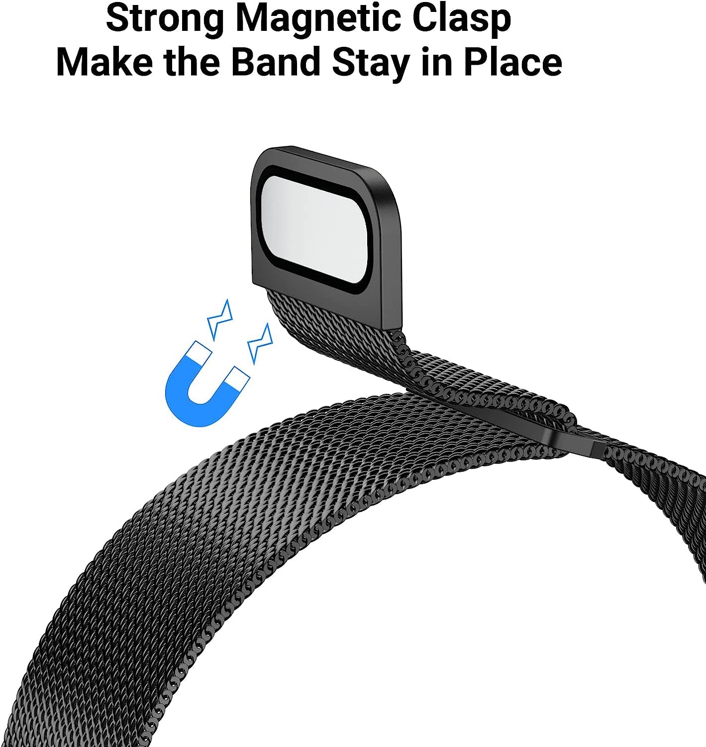 Magnetic Mesh Metal Band - Compatible with Apple Watch Bands 44mm 45mm 49mm 42mm; Replacement Strap for iWatch Series 8 7 6 5 4 3 2 1 SE; Ultra Adjustable Bracelet Loop for Men and Women; Available in Black.